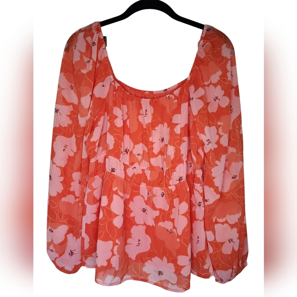 DR2 orange/white/pink floral blouse, size M, summer/spring